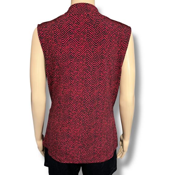 Liz Claiborne Womens Faux Wrap Blouse Shirt Top Chevron Print Red Black Medium - Picture 3 of 8